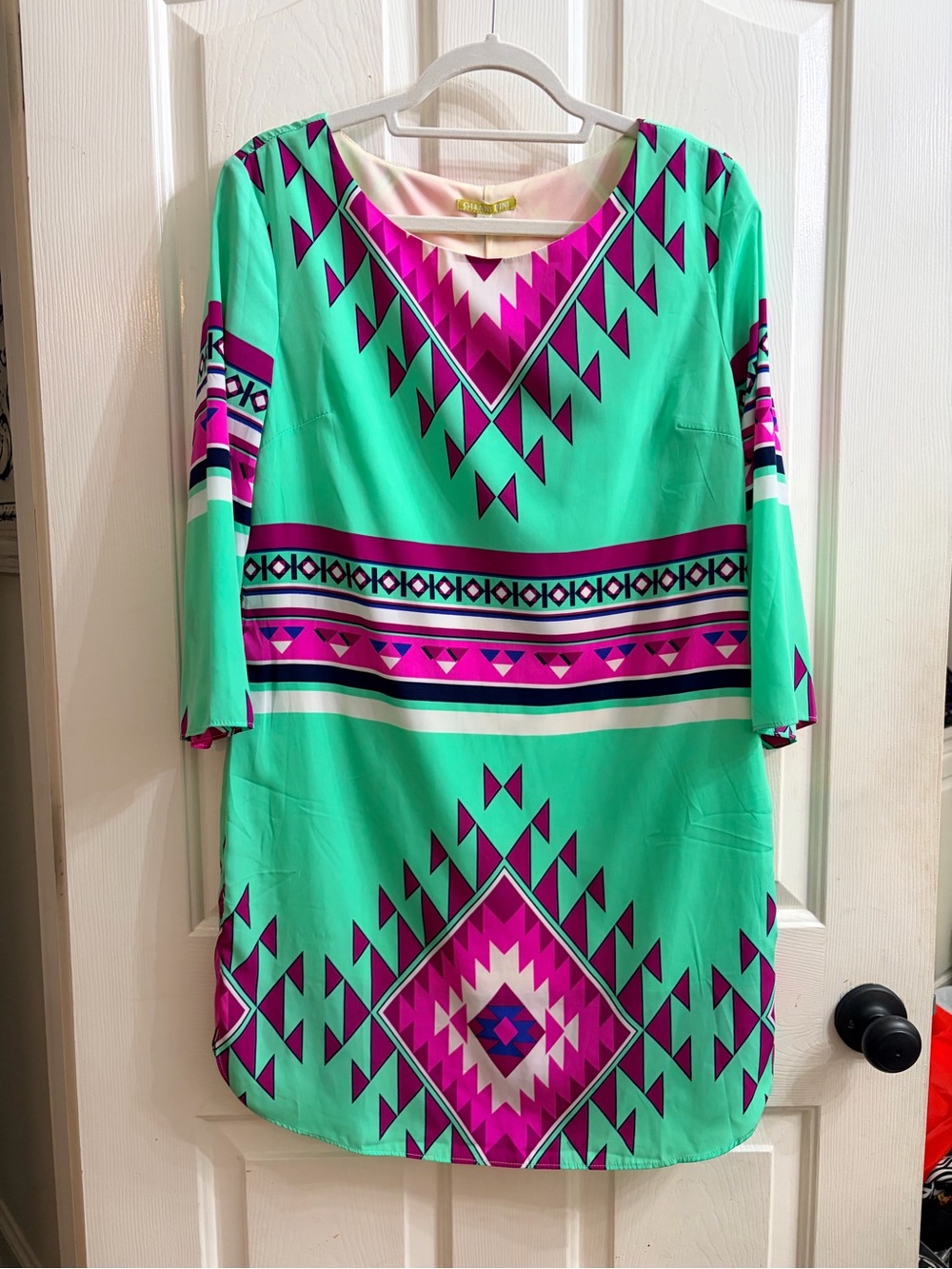 Gianni Bini Mint Green & Magenta Geometric Shift Dress